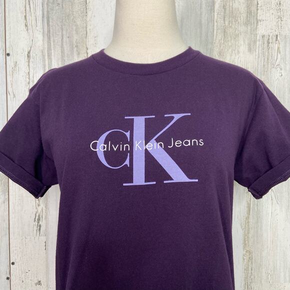 Calvin Klein CK Jeans Graphic Tee Purple Vintage 90s Cotton Casual Size M - Picture 4 of 8